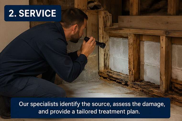 Timber condition being assessed as part of dry rot inspection
