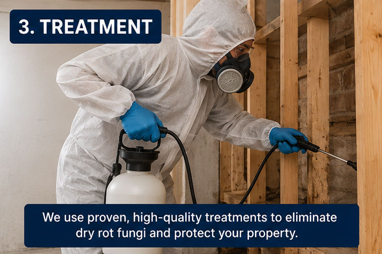 Damaged timber illustrating the need for suitable dry rot remedial treatment