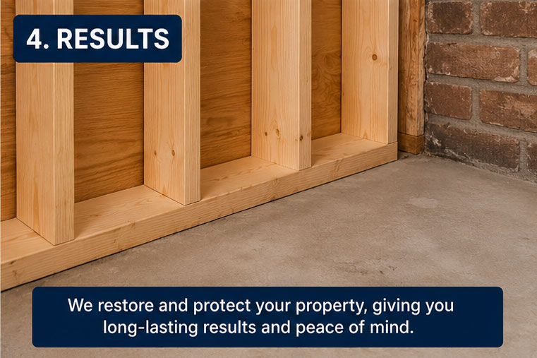 Timber and woodwork showing the condition of affected building materials